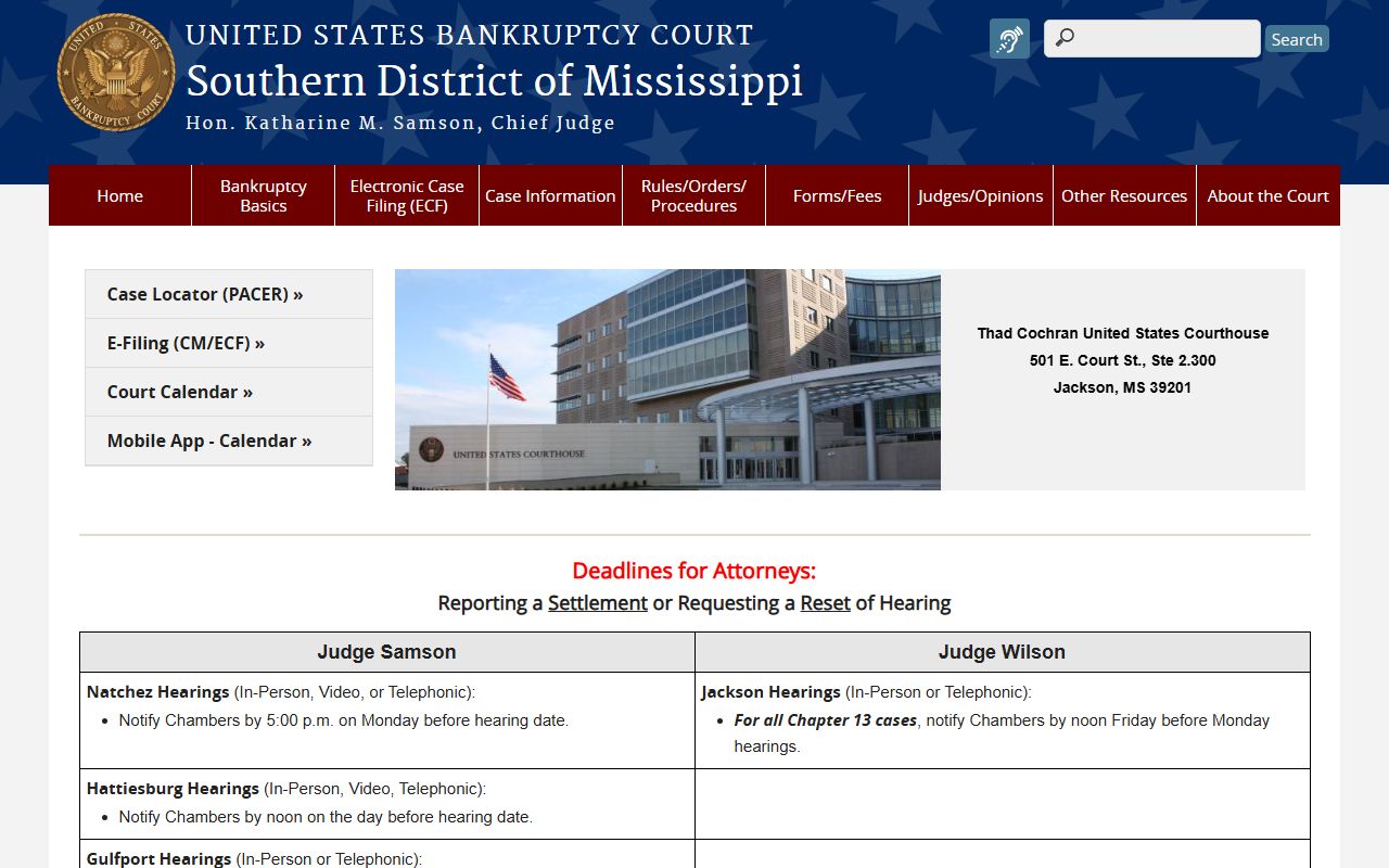 U.S. Bankruptcy Court Southern District of Mississippi, source of Lawrence County bankruptcy court dockets