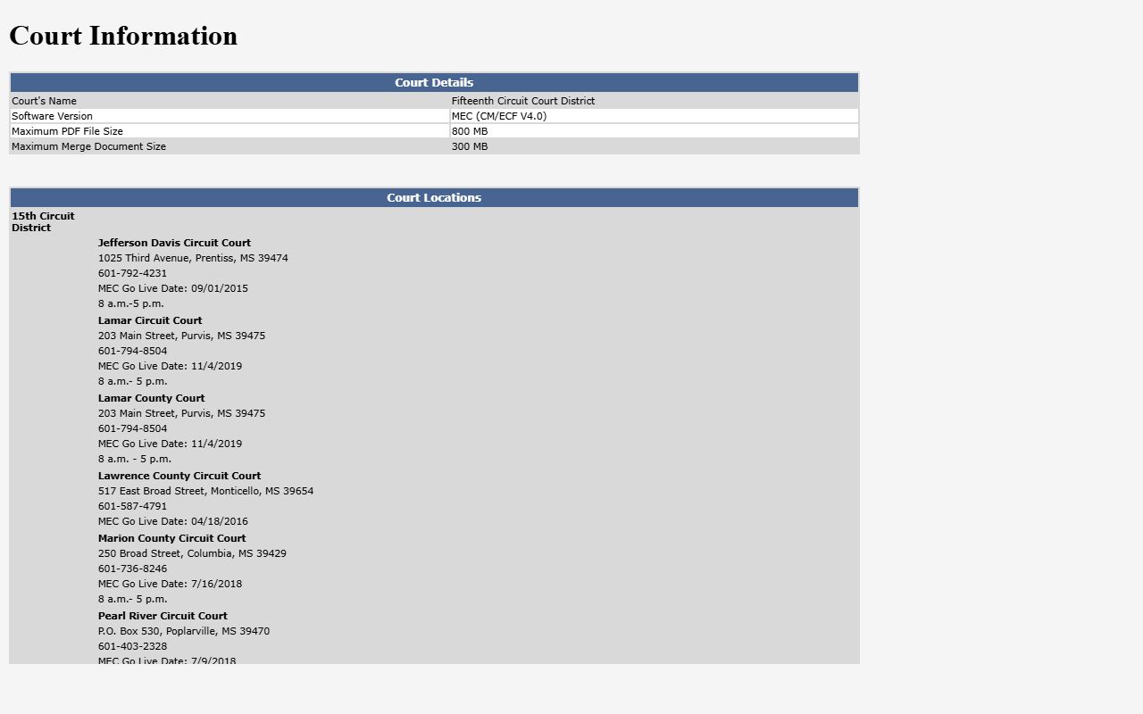 Lawrence County court records on the 15th Circuit MEC court-information page