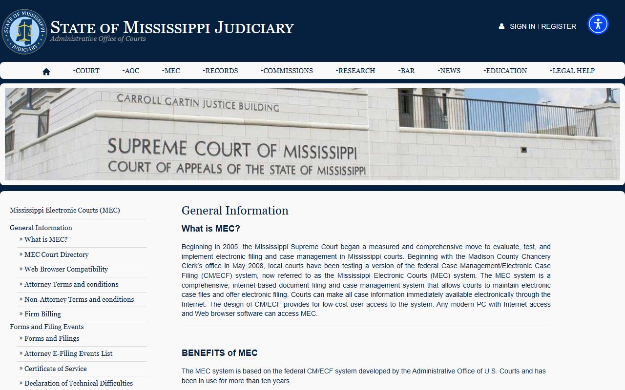 Lawrence County court records and the MEC general information page