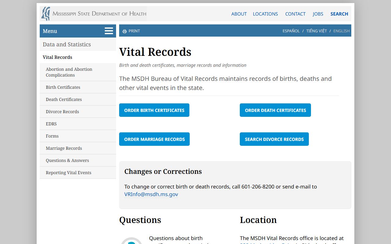 Lawrence County marriage records search through the Mississippi vital records landing page
